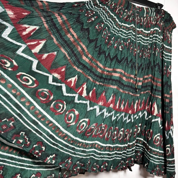 Alissia Sport Dresses & Skirts - VTG Y2K Green Drawstring Tribal Cotton Broomstick Maxi Skirt Sz L Peasant Gypsy